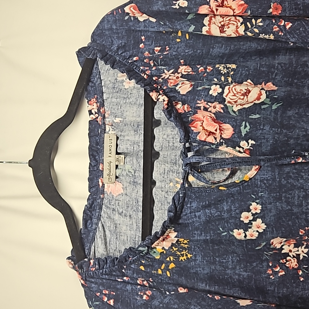Absolutely Famous Peasant Blouse Blue Floral Long Sleeve Bohemian - Picture 5 of 8